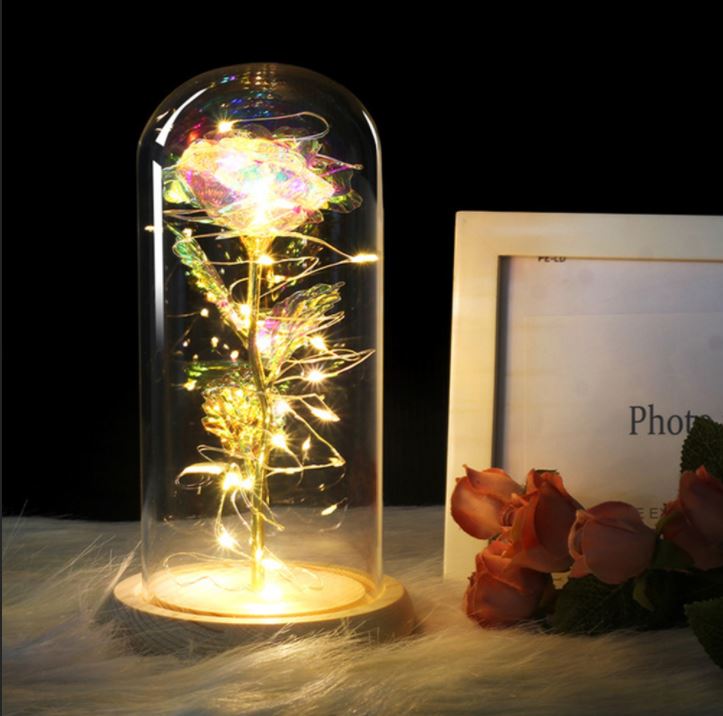 Luz de rosa eterna artificial LED en cubierta de vidrio Decoración para el hogar para el día de San Valentín